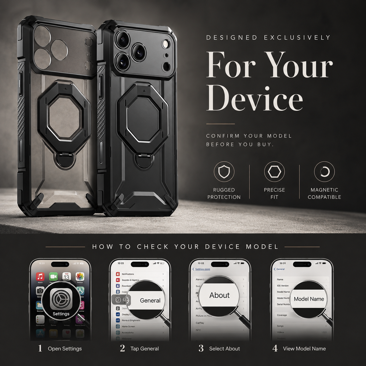 Premium iPhone Case MagSafe 360 Spin Magnetic Ring Stand Heavy Duty Shockproof PC Screen Protector Camera Control Anti Scratch Rugged Protective Cover
