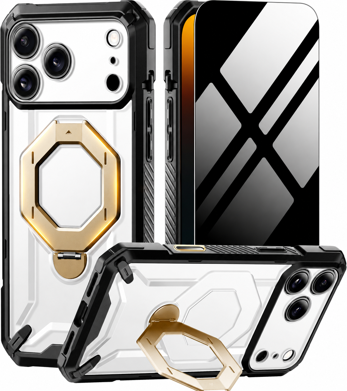 Premium iPhone Case MagSafe 360 Spin Magnetic Ring Stand Heavy Duty Shockproof PC Screen Protector Camera Control Anti Scratch Rugged Protective Cover
