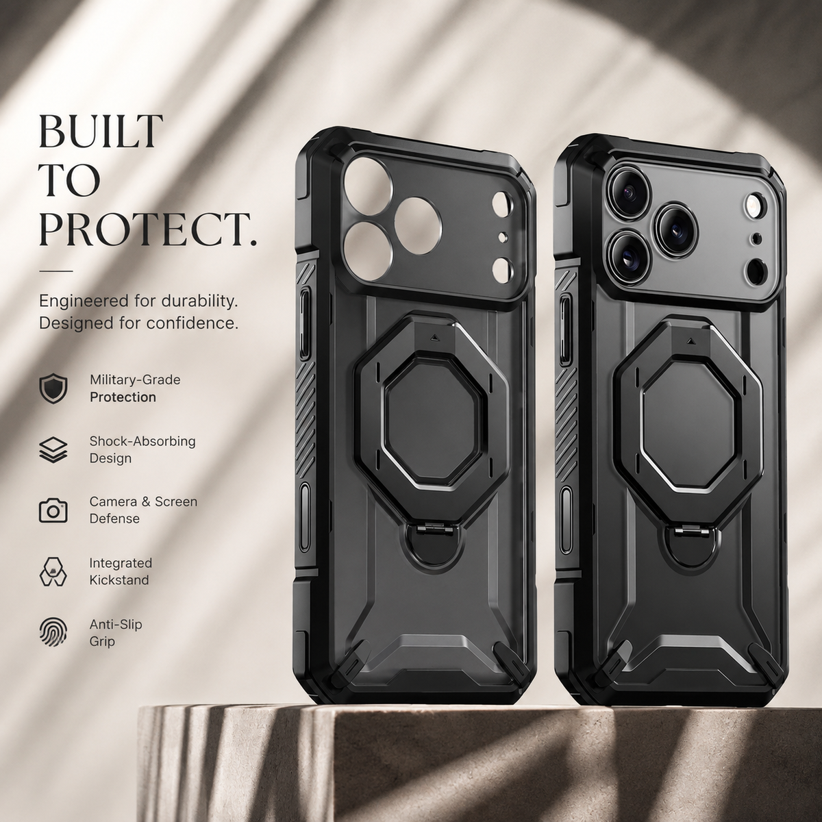 Premium iPhone Case MagSafe 360 Spin Magnetic Ring Stand Heavy Duty Shockproof PC Screen Protector Camera Control Anti Scratch Rugged Protective Cover