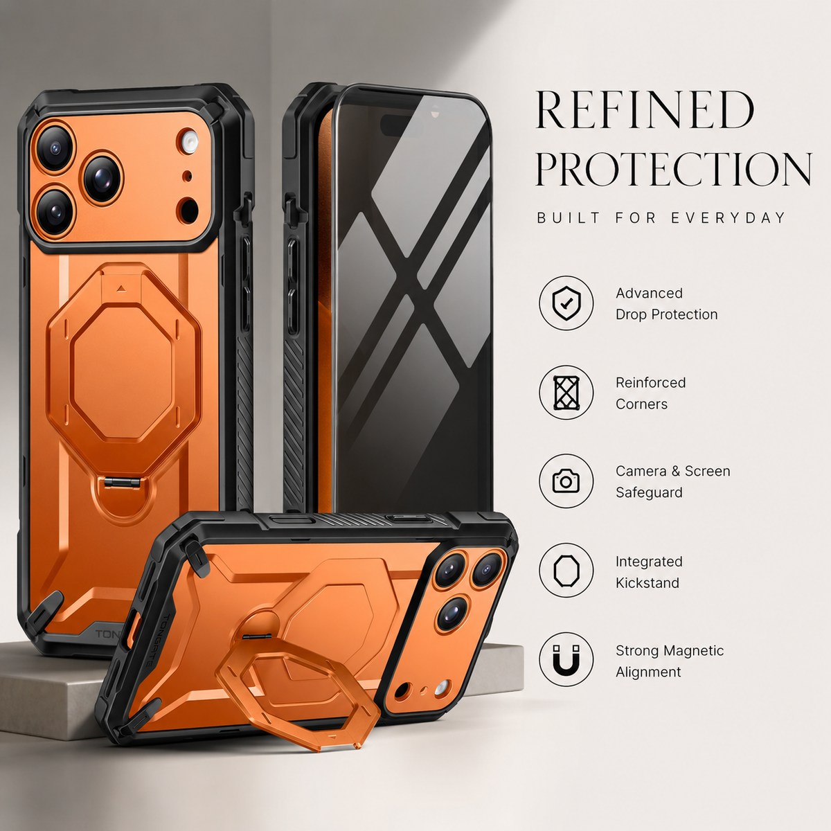 Premium iPhone Case MagSafe 360 Spin Magnetic Ring Stand Heavy Duty Shockproof PC Screen Protector Camera Control Anti Scratch Rugged Protective Cover