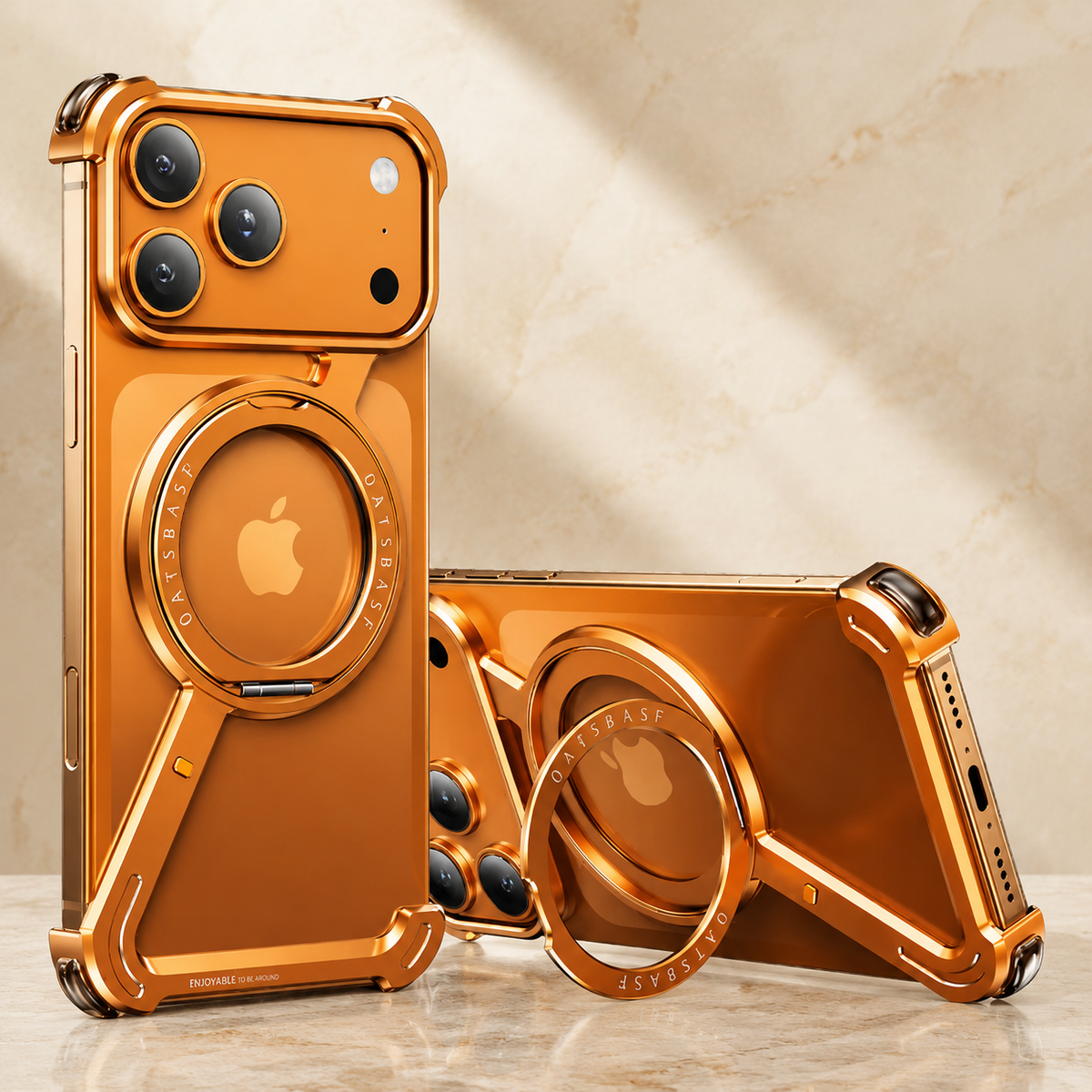 Premium iPhone Case MagSafe Aluminum Alloy Frameless Magnetic Ring Kickstand Shockproof Protective Bumper 360 Rotating Stand Anti Scratch Slim Lightweight
