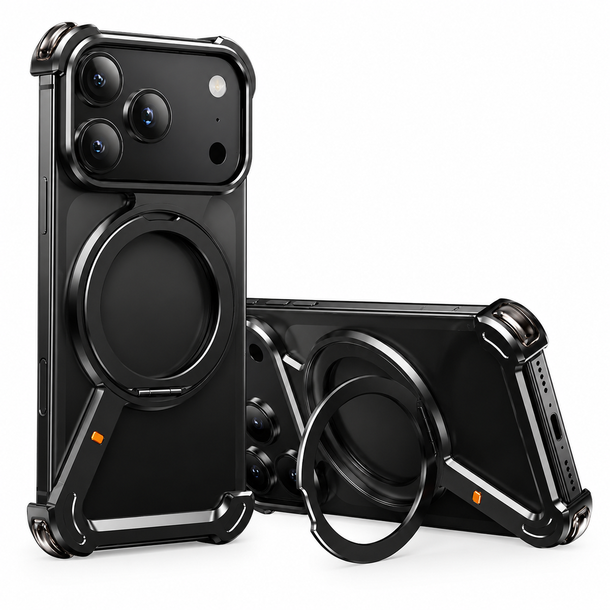 Premium iPhone Case MagSafe Aluminum Alloy Frameless Magnetic Ring Kickstand Shockproof Protective Bumper 360 Rotating Stand Anti Scratch Slim Lightweight