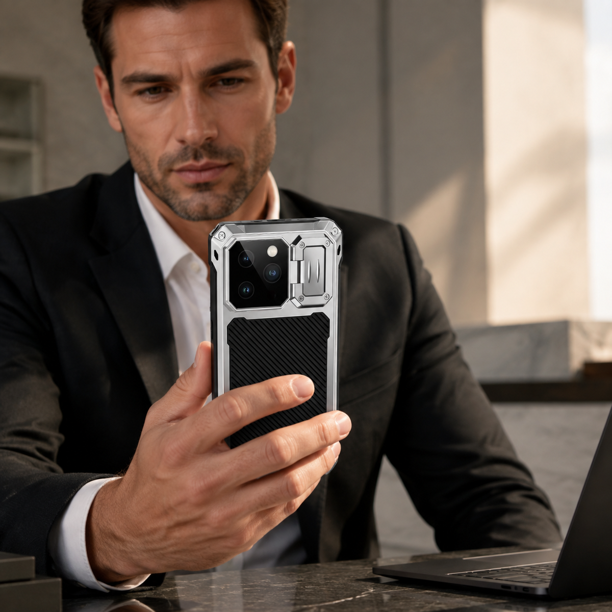 Premium iPhone Case MagSafe Aluminum Armor Camera Kickstand Magnetic Heavy Duty Shockproof Glass Screen Protector Anti Scratch Full Coverage Metal Case