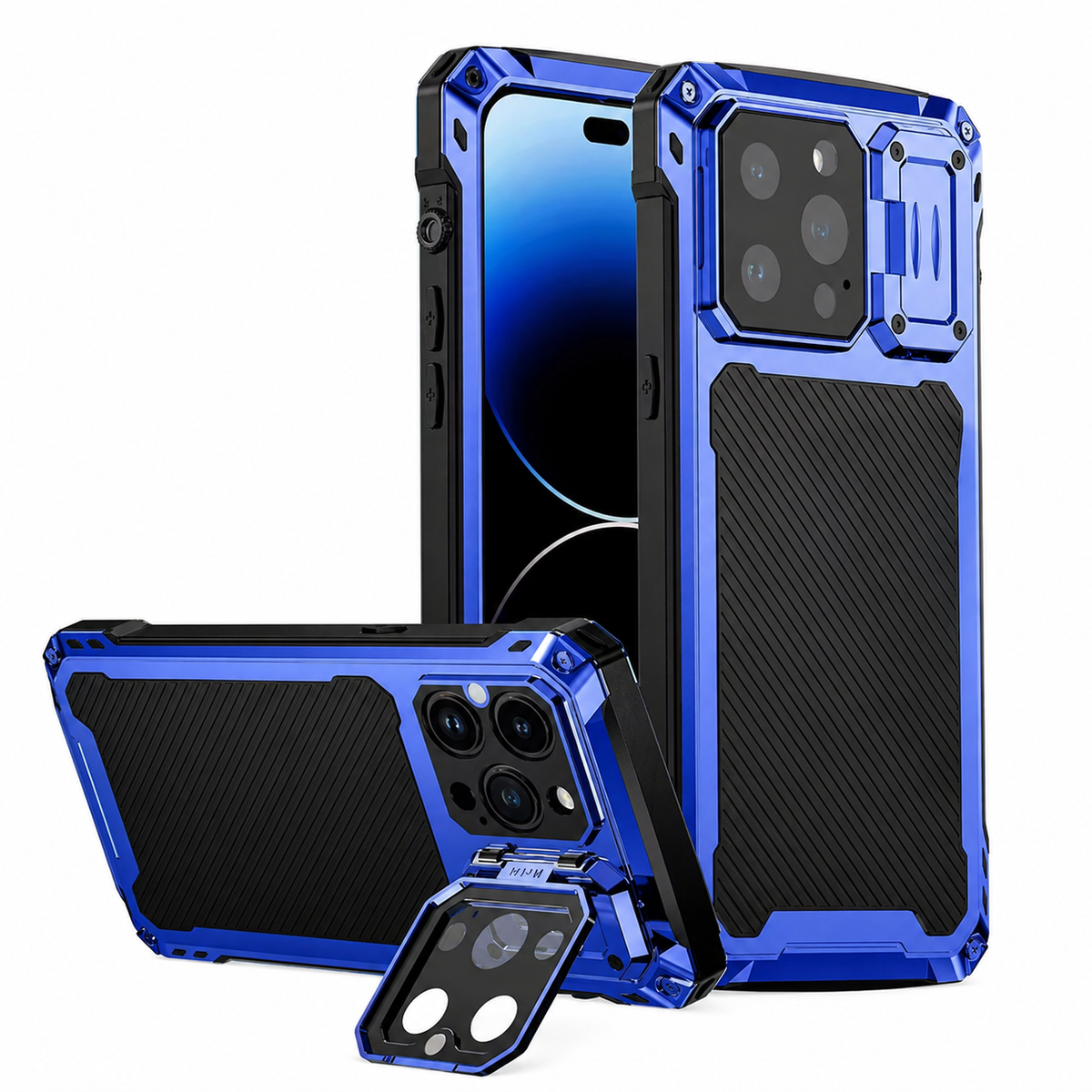 Premium iPhone Case MagSafe Aluminum Armor Camera Kickstand Magnetic Heavy Duty Shockproof Glass Screen Protector Anti Scratch Full Coverage Metal Case