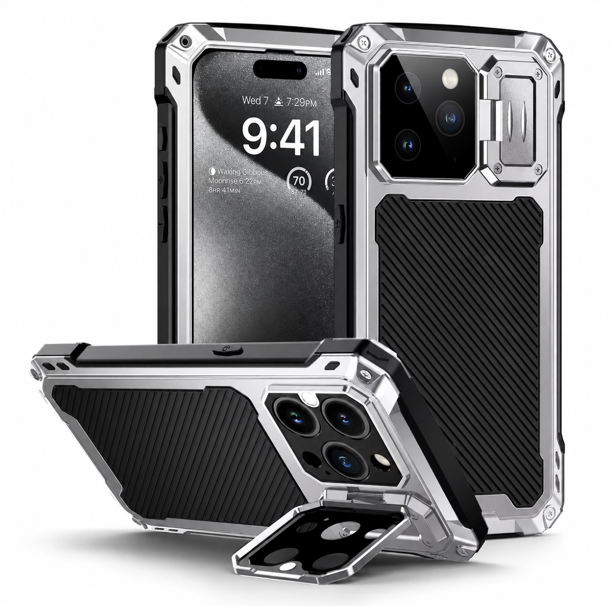 Premium iPhone Case MagSafe Aluminum Armor Camera Kickstand Magnetic Heavy Duty Shockproof Glass Screen Protector Anti Scratch Full Coverage Metal Case