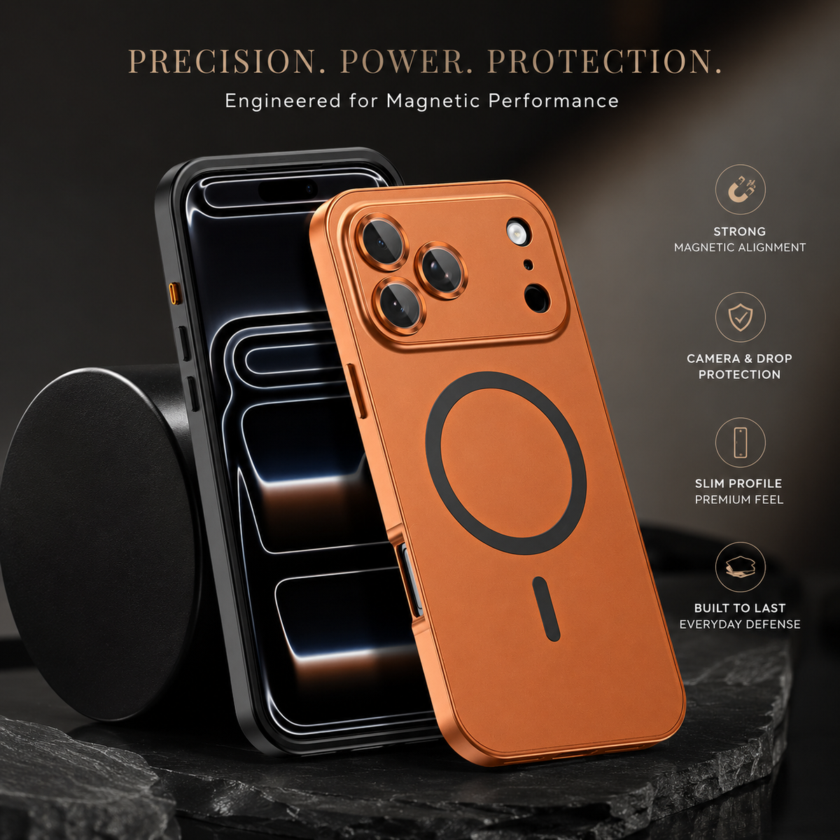 Premium iPhone Case MagSafe Aluminum Frame Hard PC Back Shockproof Protective Cover Matte Anti Fingerprint Camera Protection Slim Magnetic Non Slip