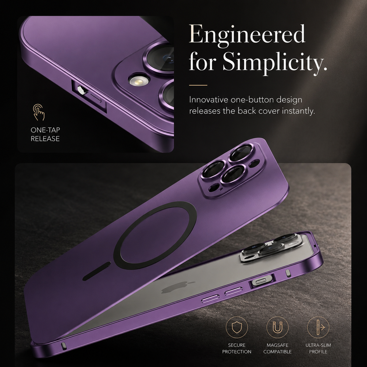 Premium iPhone Case MagSafe Aluminum Frame Hard PC Back Shockproof Protective Cover Matte Anti Fingerprint Camera Protection Slim Magnetic Non Slip