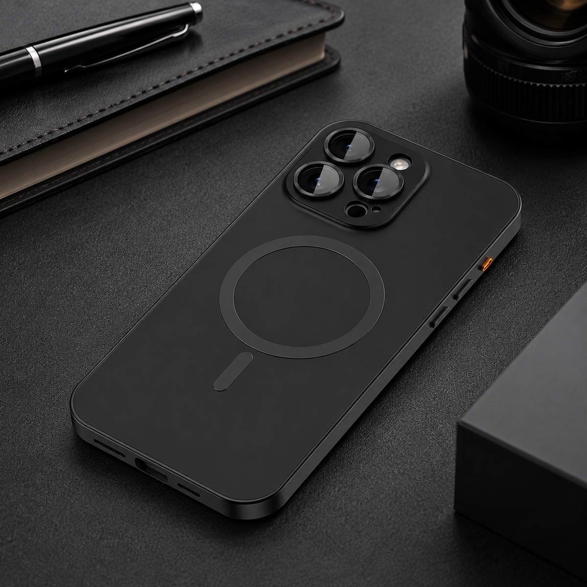 Premium iPhone Case MagSafe Aluminum Frame Hard PC Back Shockproof Protective Cover Matte Anti Fingerprint Camera Protection Slim Magnetic Non Slip