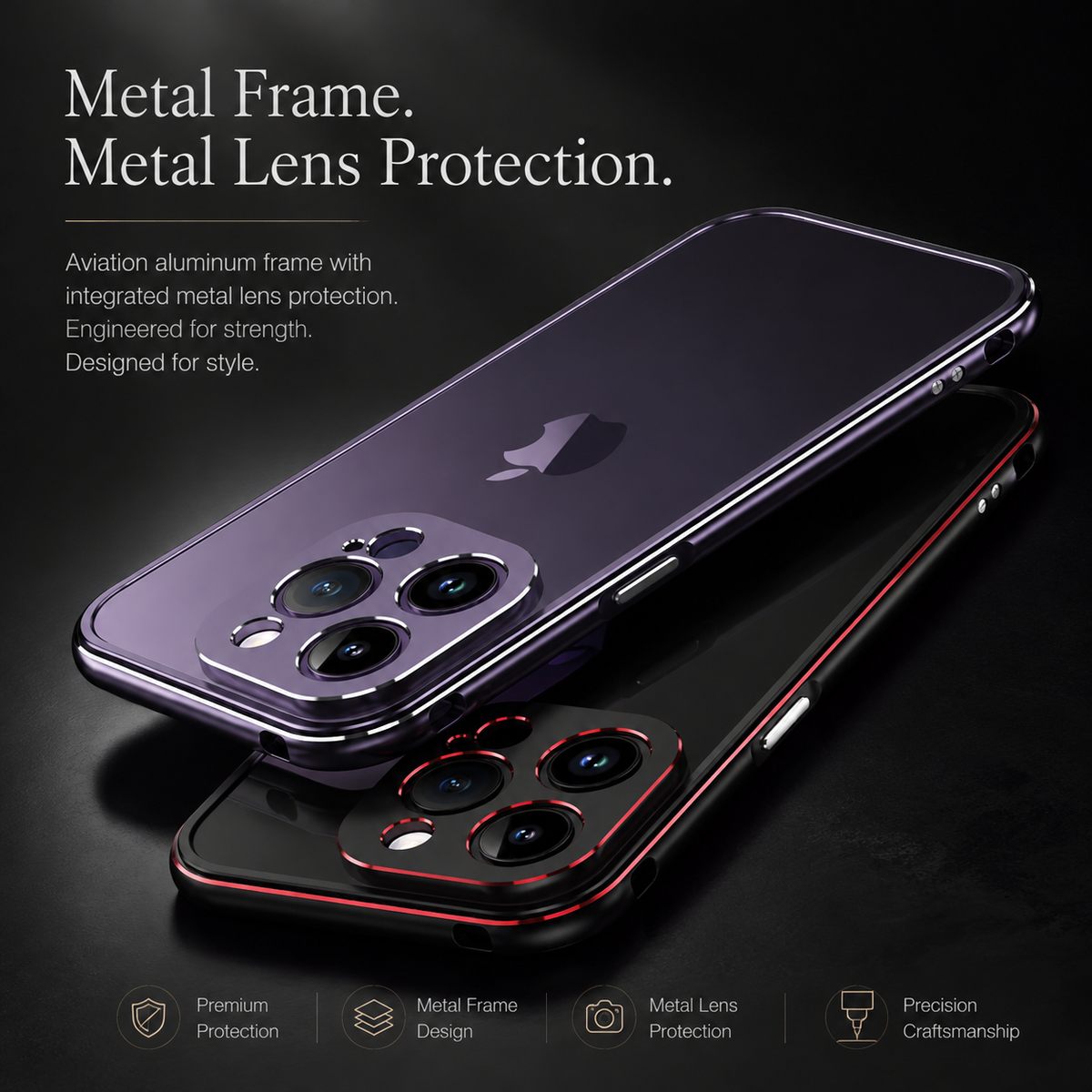 Premium iPhone Case MagSafe Aluminum Metal Bumper Frame Camera Lens Protection Shockproof Heavy Duty Anti Scratch Slim Lightweight Protective Cover