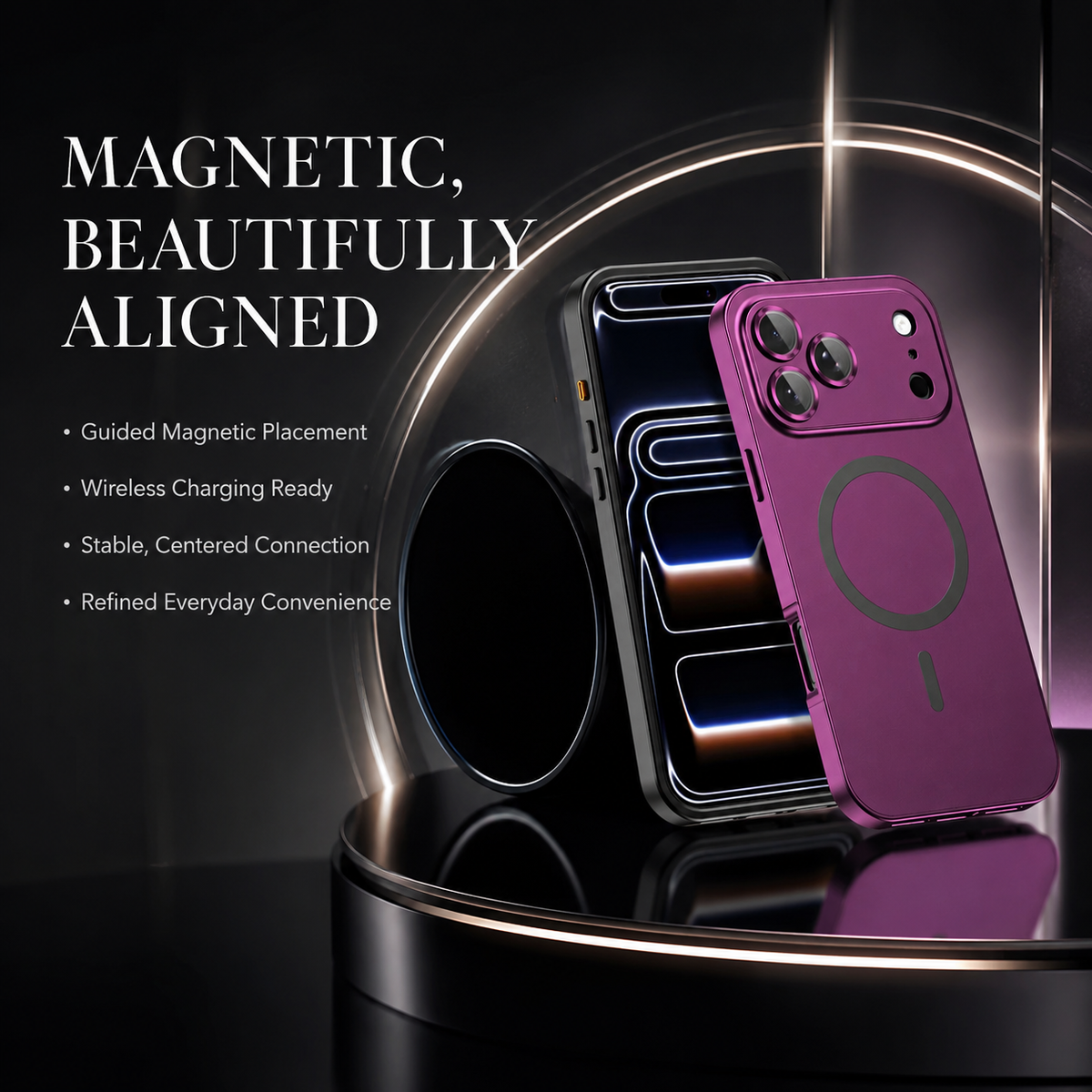 Premium iPhone Case MagSafe Buckle Lock Aluminum Alloy Metal Frame Magnetic PC Back Panel Shockproof Slim Protective Bumper Phone Cover Case Design