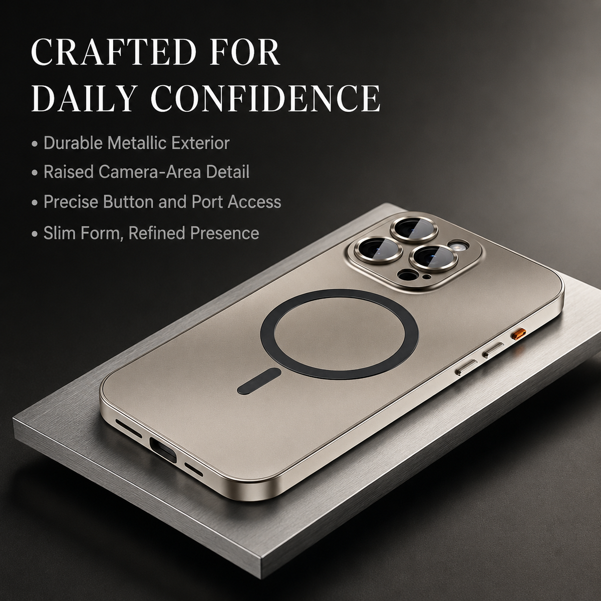 Premium iPhone Case MagSafe Buckle Lock Aluminum Alloy Metal Frame Magnetic PC Back Panel Shockproof Slim Protective Bumper Phone Cover Case Design