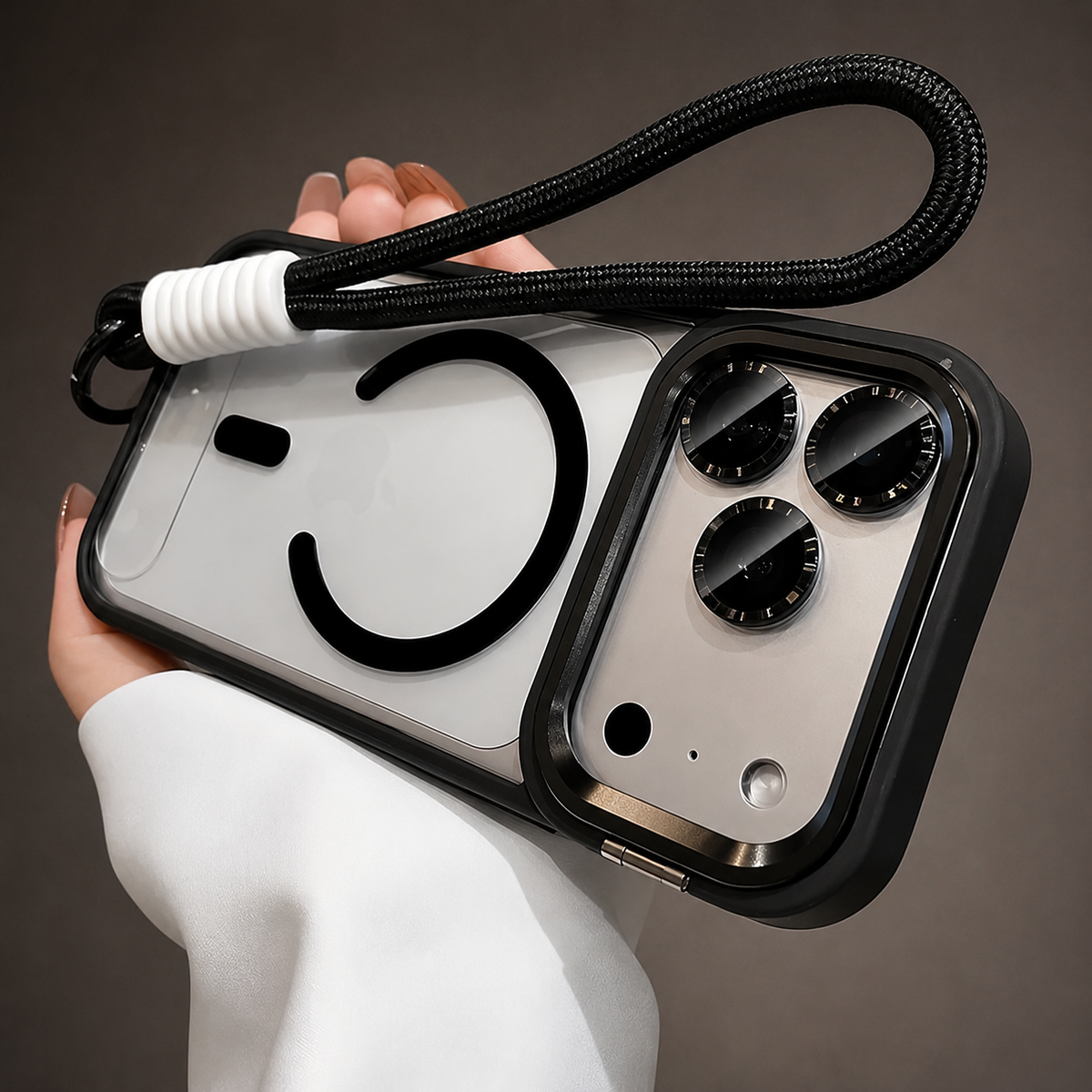 Premium iPhone Case MagSafe Camera Bracket Stand Wrist Strap Lens Film Magnetic Shockproof PC TPU Anti Scratch Non Slip Clear Protective Cover Case