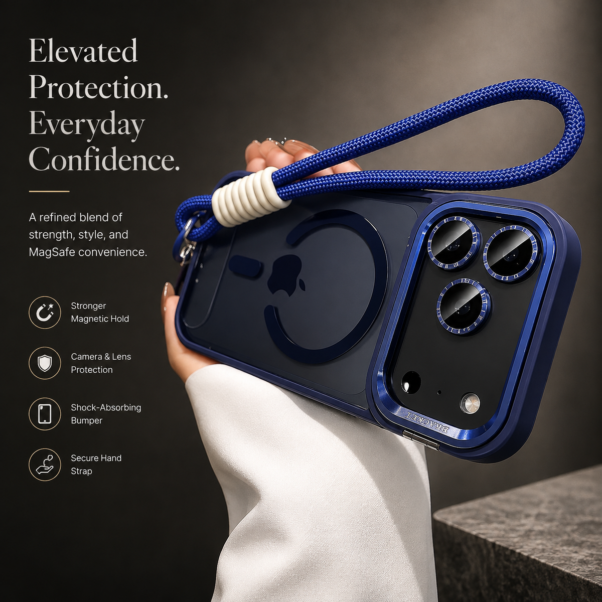 Premium iPhone Case MagSafe Camera Bracket Stand Wrist Strap Lens Film Magnetic Shockproof PC TPU Anti Scratch Non Slip Clear Protective Cover Case