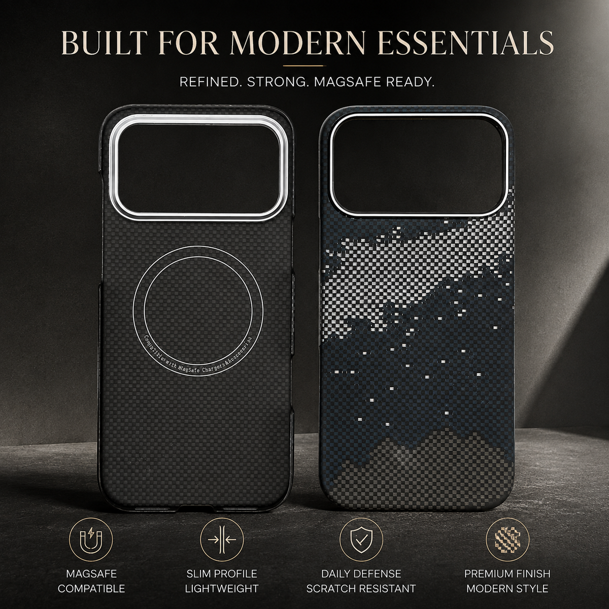 Premium iPhone Case MagSafe Carbon Fiber Aramid Protective Cover Ultra Thin Shockproof Matte Anti Fingerprint Anti Scratch Non Slip Lightweight Full Coverage