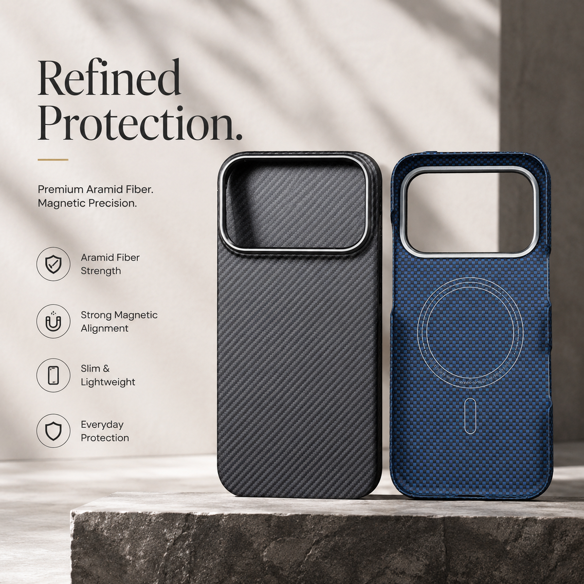 Premium iPhone Case MagSafe Carbon Fiber Aramid Protective Cover Ultra Thin Shockproof Matte Anti Fingerprint Anti Scratch Non Slip Lightweight Full Coverage