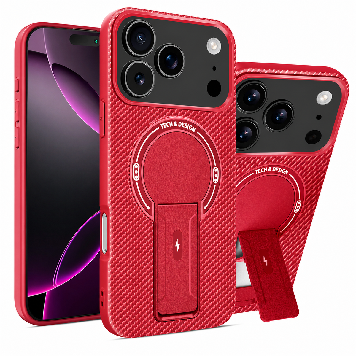 Premium iPhone Case MagSafe Carbon Fiber Armor Magnetic Ring Stand Heavy Duty PC TPU Dual Layer Shockproof Anti Scratch Protective Cover