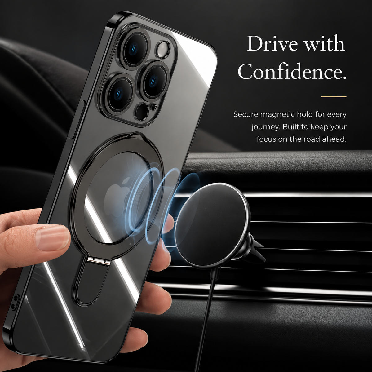 Premium iPhone Case MagSafe Clear Acrylic Magnetic Kickstand Shockproof Protective Cover Camera Lens Protection Anti Fingerprint Plated Slim Anti Scratch