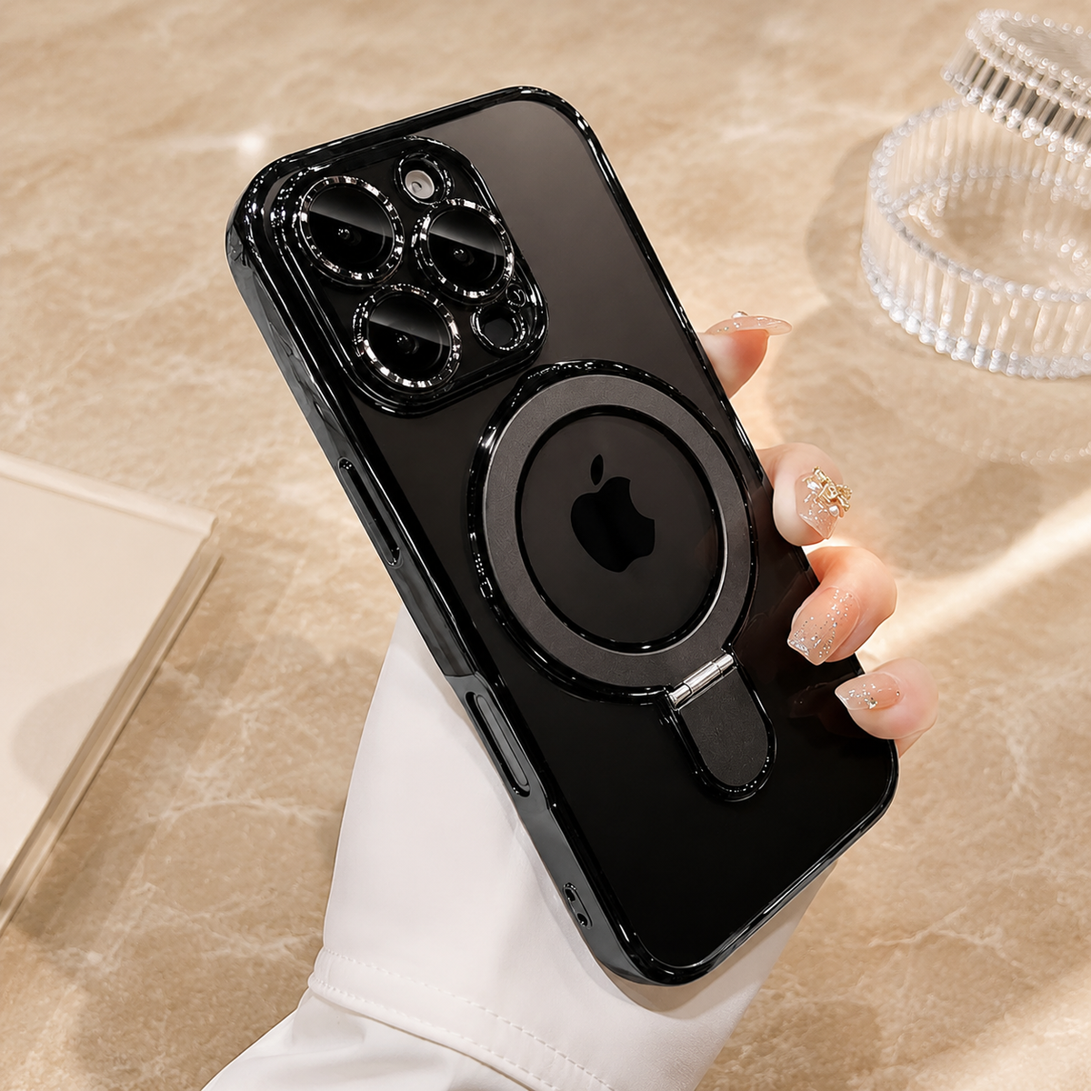 Premium iPhone Case MagSafe Clear Acrylic Magnetic Kickstand Shockproof Protective Cover Camera Lens Protection Anti Fingerprint Plated Slim Anti Scratch