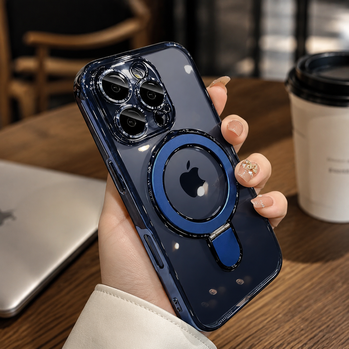 Premium iPhone Case MagSafe Clear Acrylic Magnetic Kickstand Shockproof Protective Cover Camera Lens Protection Anti Fingerprint Plated Slim Anti Scratch