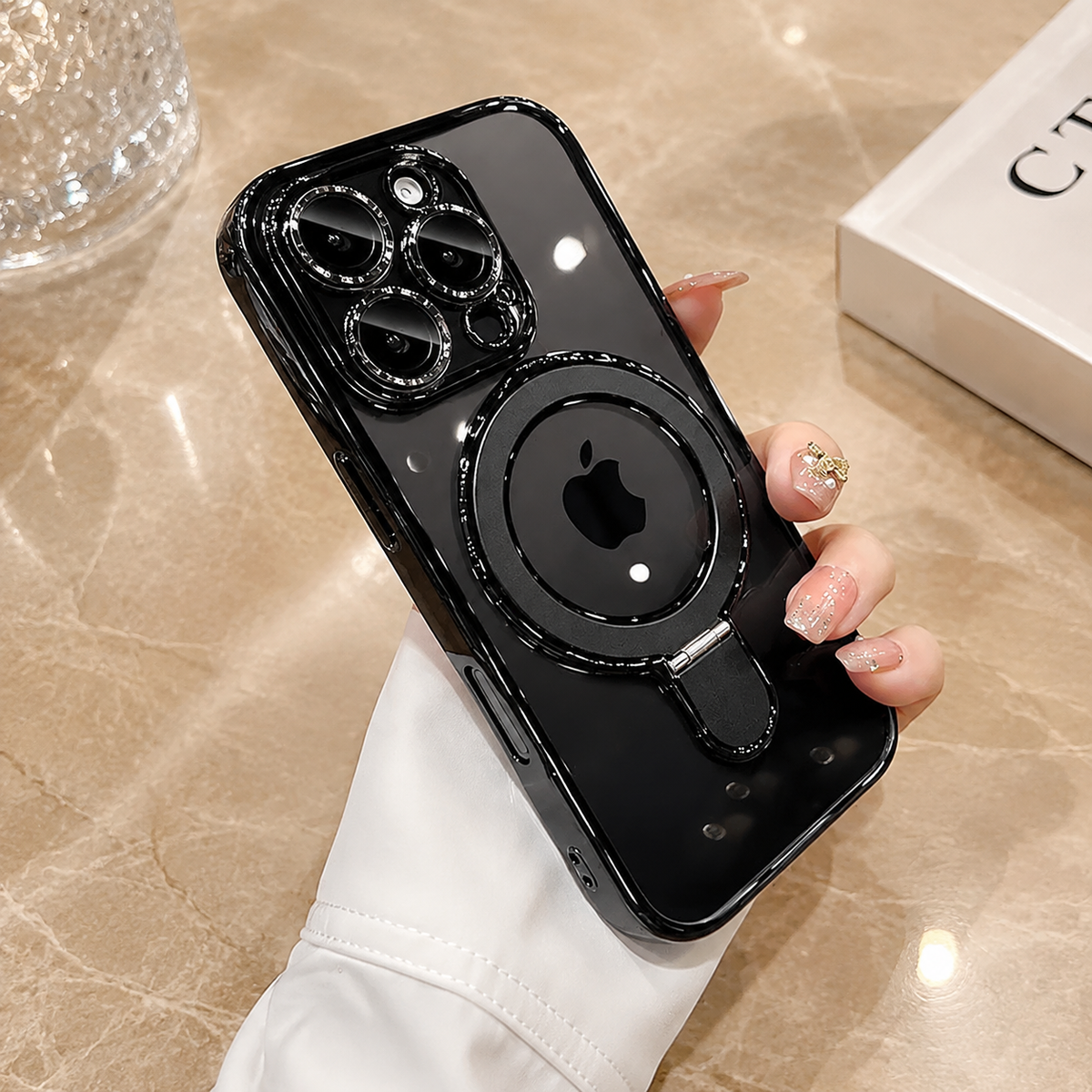Premium iPhone Case MagSafe Clear Acrylic Magnetic Kickstand Shockproof Protective Cover Camera Lens Protection Anti Fingerprint Plated Slim Anti Scratch