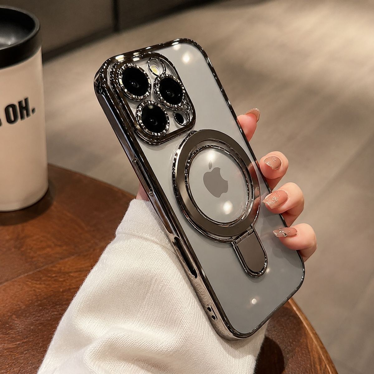 Premium iPhone Case MagSafe Clear Acrylic Magnetic Kickstand Shockproof Protective Cover Camera Lens Protection Anti Fingerprint Plated Slim Anti Scratch