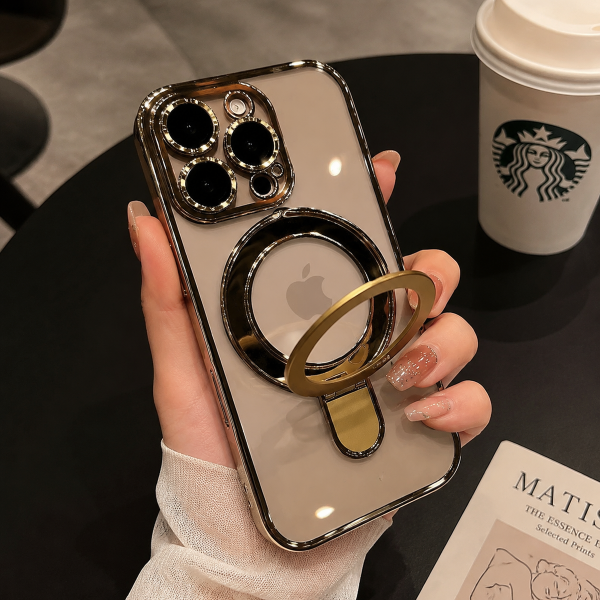 Premium iPhone Case MagSafe Clear Acrylic Magnetic Kickstand Shockproof Protective Cover Camera Lens Protection Anti Fingerprint Plated Slim Anti Scratch
