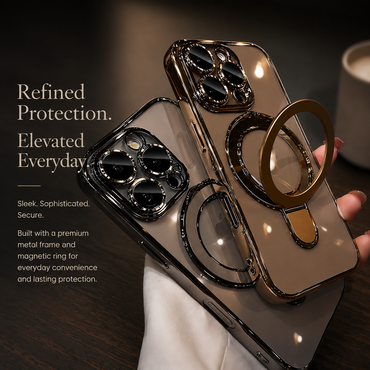 Premium iPhone Case MagSafe Clear Acrylic Magnetic Kickstand Shockproof Protective Cover Camera Lens Protection Anti Fingerprint Plated Slim Anti Scratch