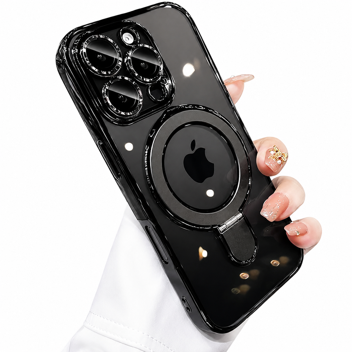 Premium iPhone Case MagSafe Clear Acrylic Magnetic Kickstand Shockproof Protective Cover Camera Lens Protection Anti Fingerprint Plated Slim Anti Scratch