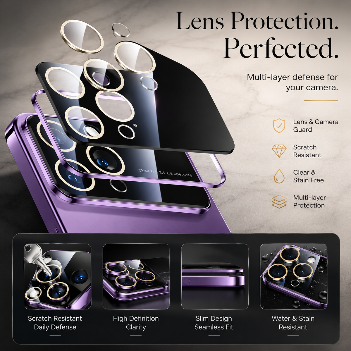 Premium iPhone Case MagSafe Clear Acrylic Shockproof Protective Cover Tempered Glass Camera Lens Protection Anti Scratch Plated Edge Slim Transparent