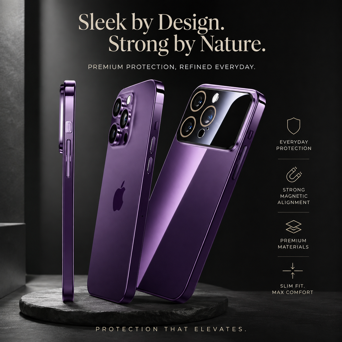 Premium iPhone Case MagSafe Clear Acrylic Shockproof Protective Cover Tempered Glass Camera Lens Protection Anti Scratch Plated Edge Slim Transparent