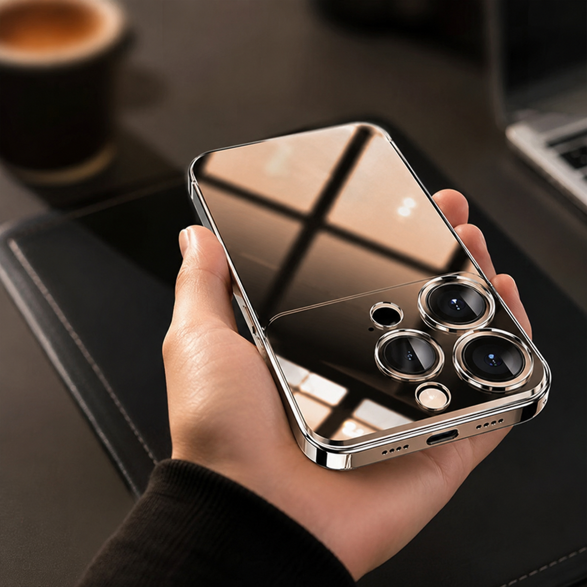 Premium iPhone Case MagSafe Clear Acrylic Shockproof Protective Cover Tempered Glass Camera Lens Protection Anti Scratch Plated Edge Slim Transparent