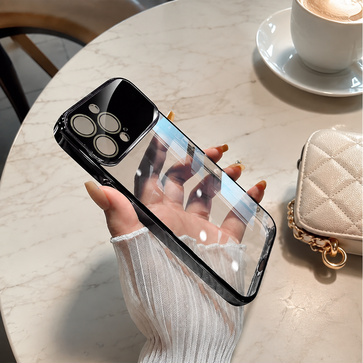 Premium iPhone Case MagSafe Clear Acrylic Shockproof Protective Cover Tempered Glass Camera Lens Protection Anti Scratch Plated Edge Slim Transparent