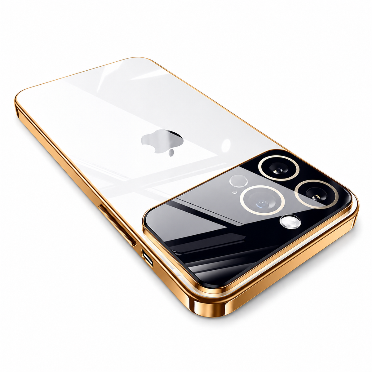 Premium iPhone Case MagSafe Clear Acrylic Shockproof Protective Cover Tempered Glass Camera Lens Protection Anti Scratch Plated Edge Slim Transparent