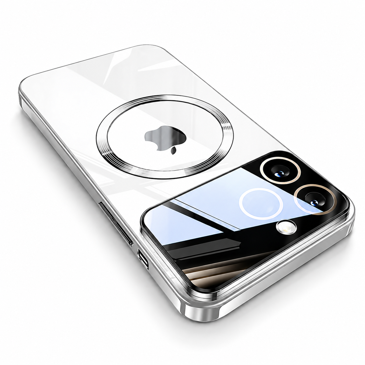 Premium iPhone Case MagSafe Clear Acrylic Shockproof Protective Cover Tempered Glass Camera Lens Protection Anti Scratch Plated Edge Slim Transparent