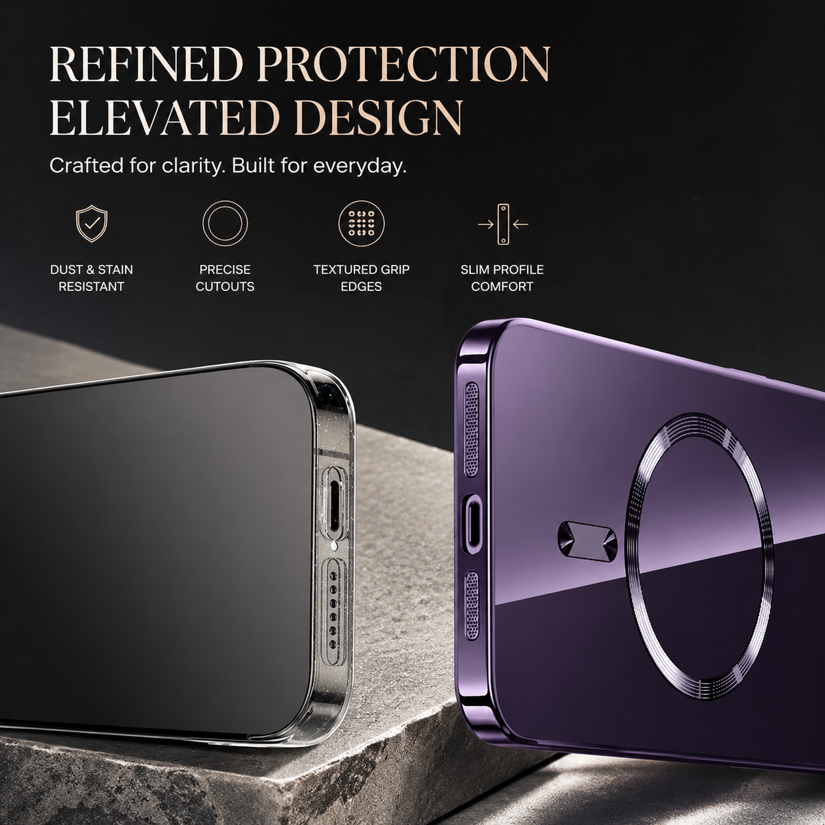 Premium iPhone Case MagSafe Clear Acrylic Shockproof Protective Cover Tempered Glass Camera Lens Protection Anti Scratch Plated Edge Slim Transparent
