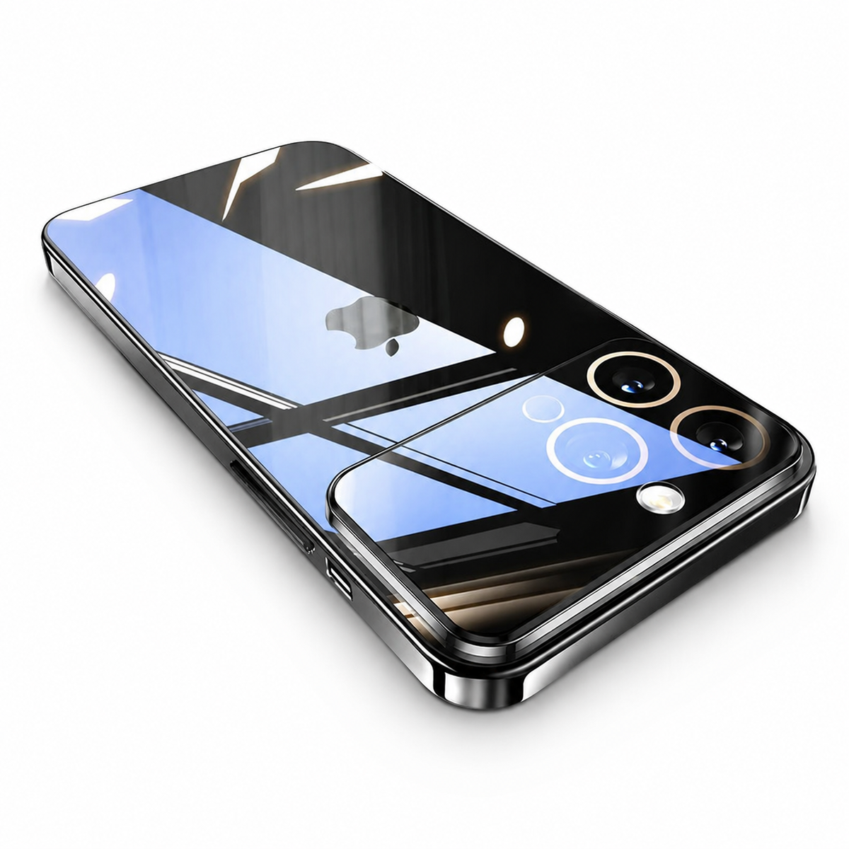 Premium iPhone Case MagSafe Clear Acrylic Shockproof Protective Cover Tempered Glass Camera Lens Protection Anti Scratch Plated Edge Slim Transparent