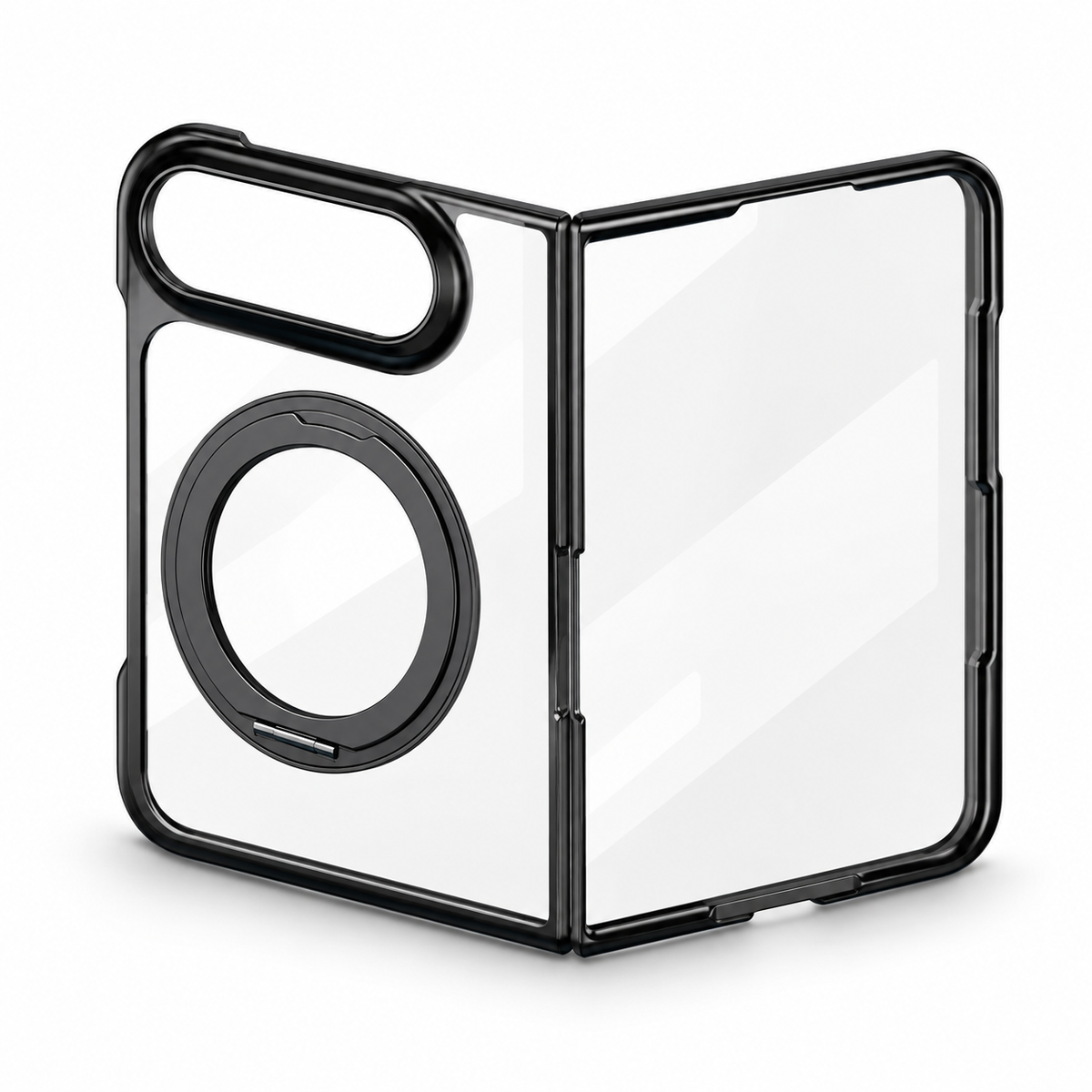 Premium iPhone Case MagSafe Clear Magnetic 360 Rotating Stand PC Foldable Holder Shockproof Transparent Slim Protective Bracket Cover Case Design