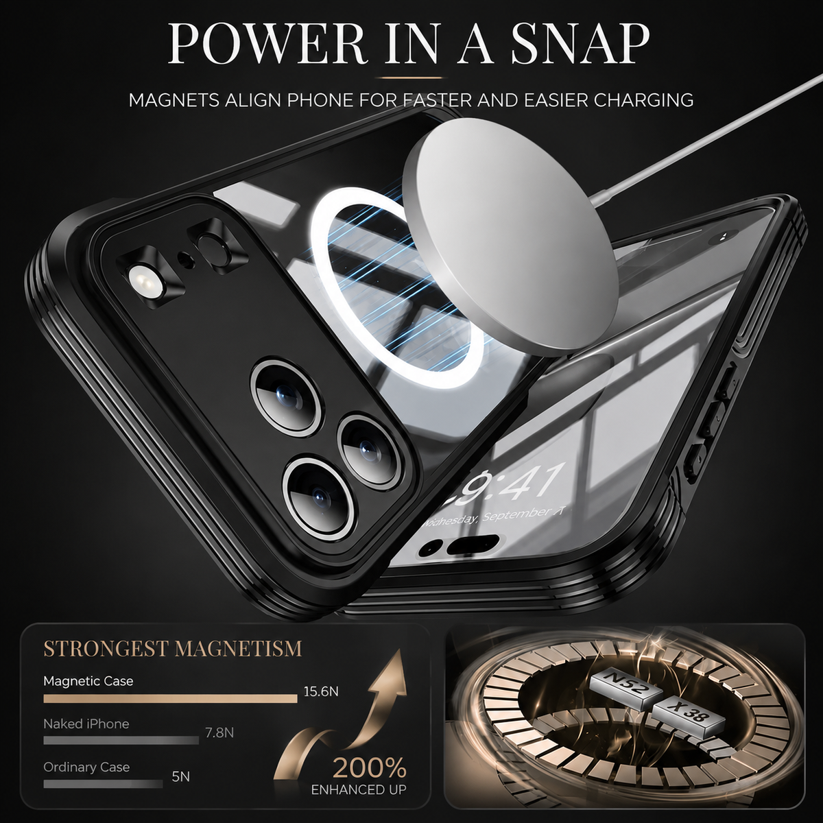 Premium iPhone Case MagSafe Clear Magnetic Full Body Shockproof Protective Cover Double Sided PC TPU Anti Scratch Slim Transparent Front Back Protection