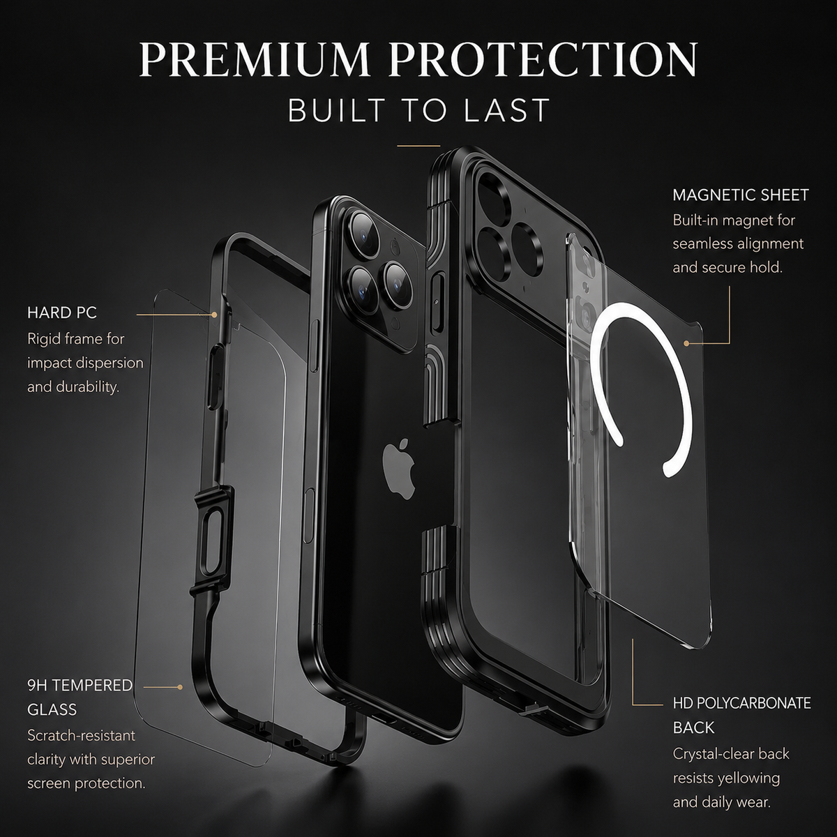Premium iPhone Case MagSafe Clear Magnetic Full Body Shockproof Protective Cover Double Sided PC TPU Anti Scratch Slim Transparent Front Back Protection