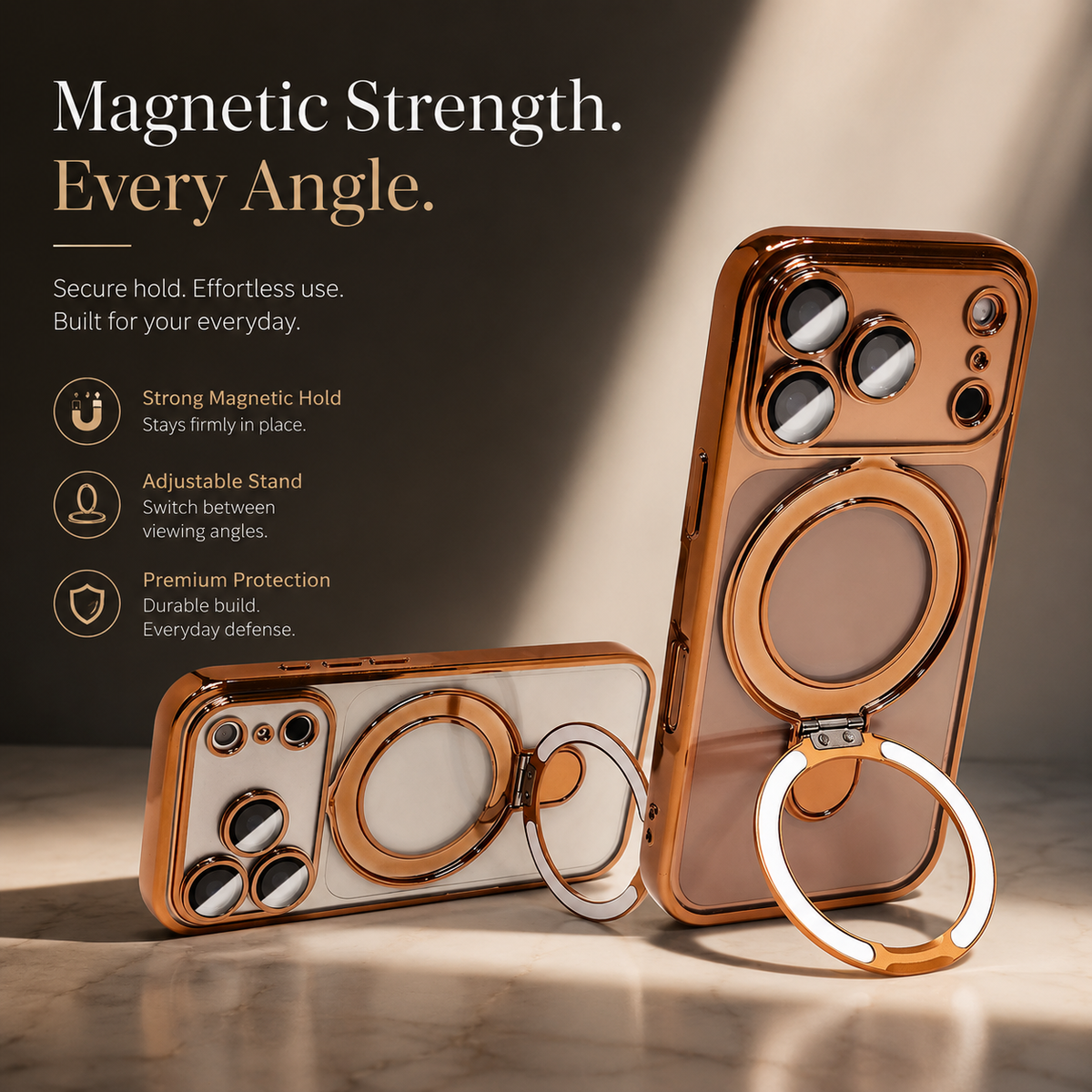 Premium iPhone Case MagSafe Clear Magnetic Plating Stand Holder Shockproof PC TPU Protective Cover Foldable Bracket Anti Scratch Slim Transparent Case