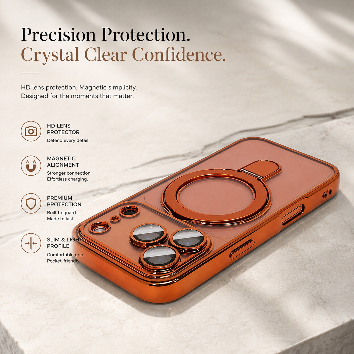 Premium iPhone Case MagSafe Clear Magnetic Plating Stand Holder Shockproof PC TPU Protective Cover Foldable Bracket Anti Scratch Slim Transparent Case