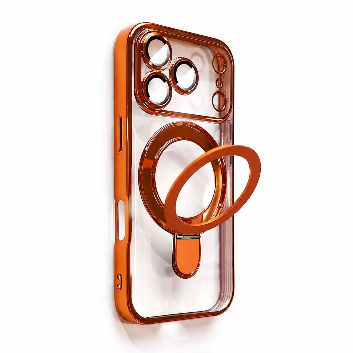 Premium iPhone Case MagSafe Clear Magnetic Plating Stand Holder Shockproof PC TPU Protective Cover Foldable Bracket Anti Scratch Slim Transparent Case