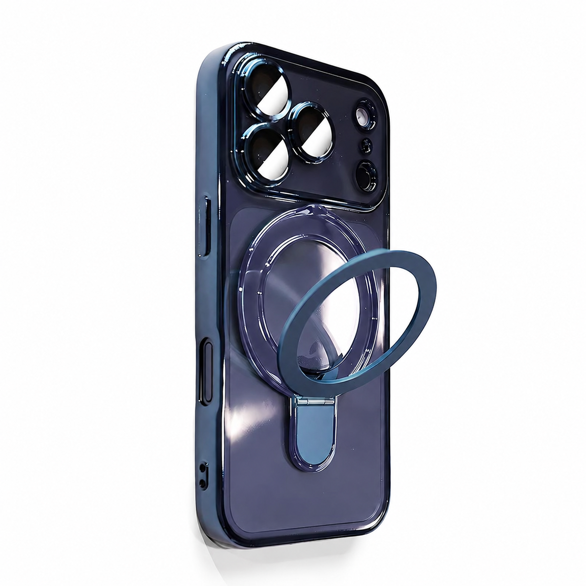 Premium iPhone Case MagSafe Clear Magnetic Plating Stand Holder Shockproof PC TPU Protective Cover Foldable Bracket Anti Scratch Slim Transparent Case