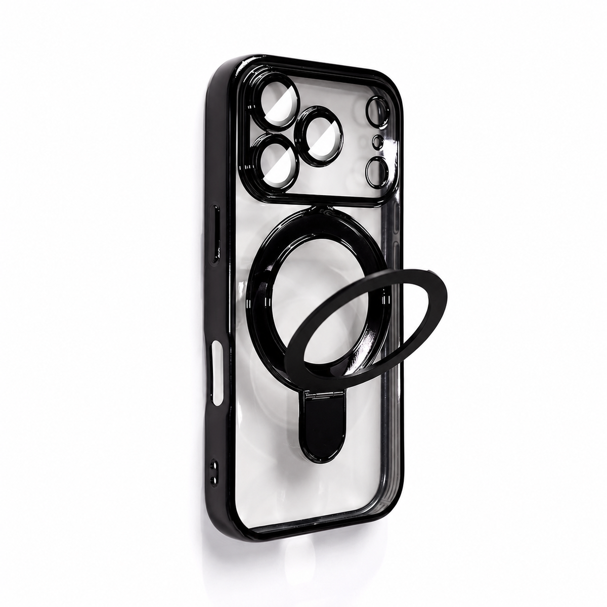 Premium iPhone Case MagSafe Clear Magnetic Plating Stand Holder Shockproof PC TPU Protective Cover Foldable Bracket Anti Scratch Slim Transparent Case