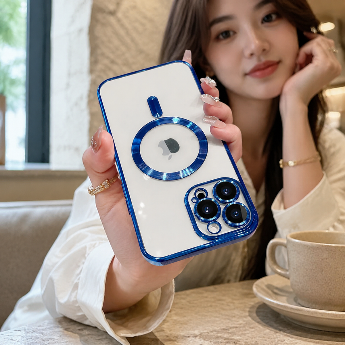 Premium iPhone Case MagSafe Clear Magnetic Shockproof Protective Cover Camera Lens Protection Anti Fingerprint Anti Scratch Slim Plated PC TPU Transparent