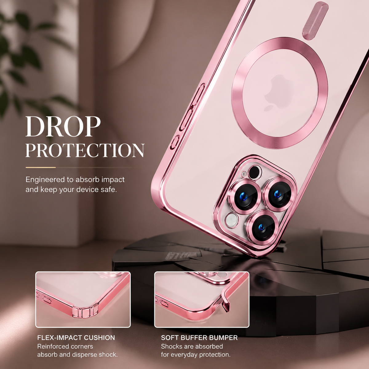 Premium iPhone Case MagSafe Clear TPU Magnetic Shockproof Protective Cover Camera Lens Protection Plated Edge Anti Fingerprint Anti Scratch Non Slip Slim