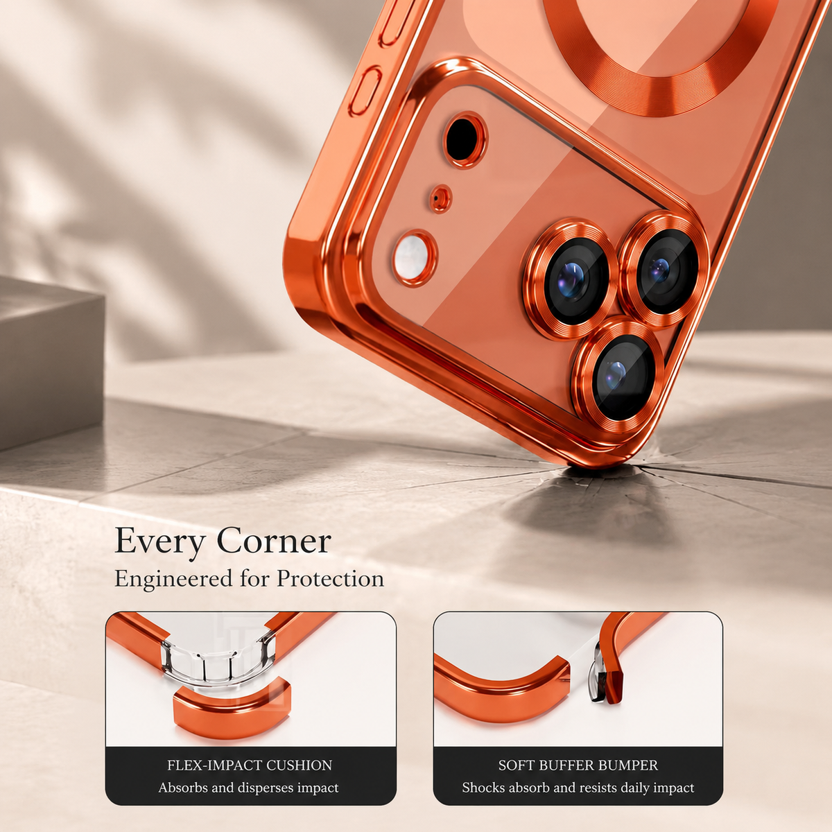 Premium iPhone Case MagSafe Clear TPU Magnetic Shockproof Protective Cover Camera Lens Protection Plated Edge Anti Fingerprint Anti Scratch Non Slip Slim