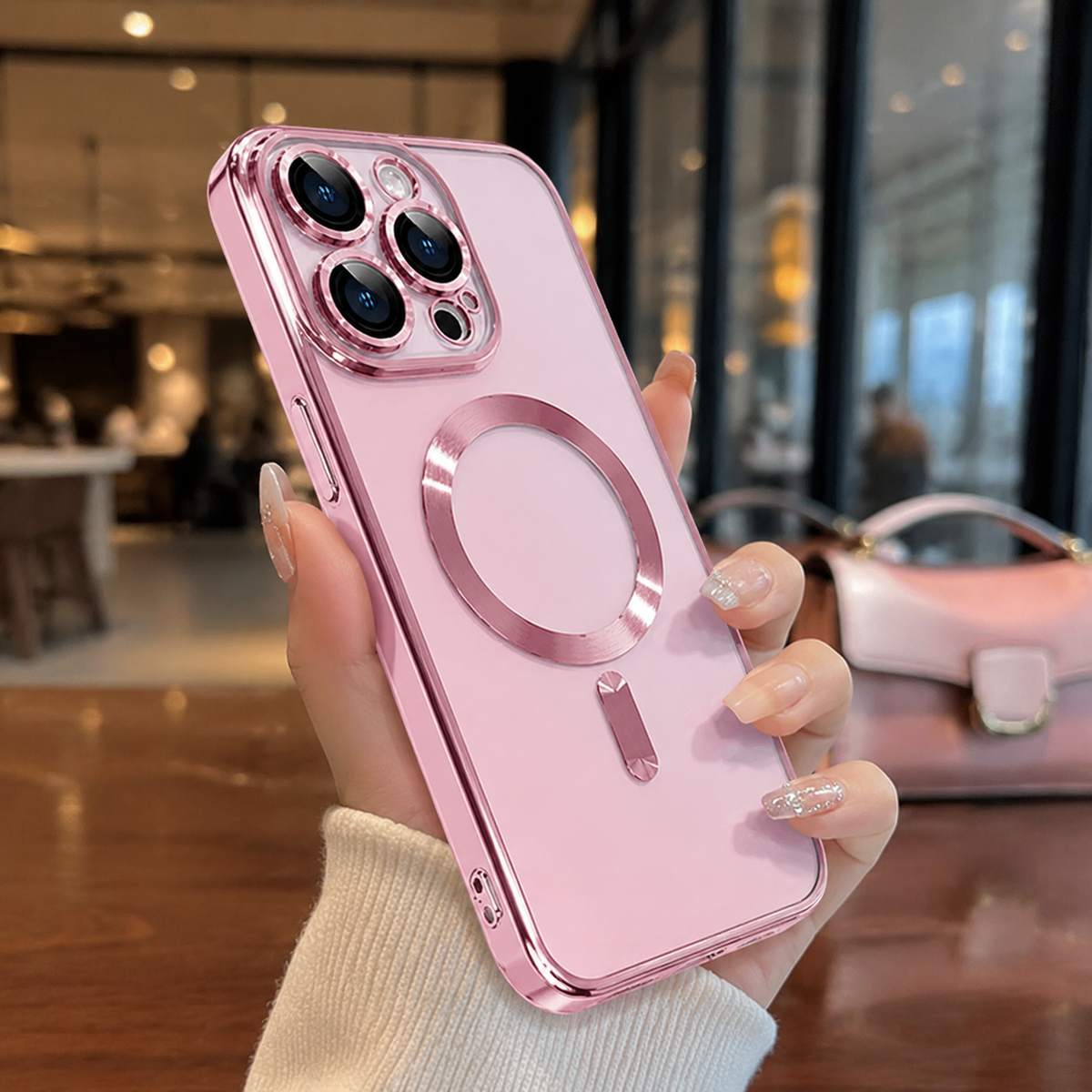 Premium iPhone Case MagSafe Clear TPU Magnetic Shockproof Protective Cover Camera Lens Protection Plated Edge Anti Fingerprint Anti Scratch Non Slip Slim