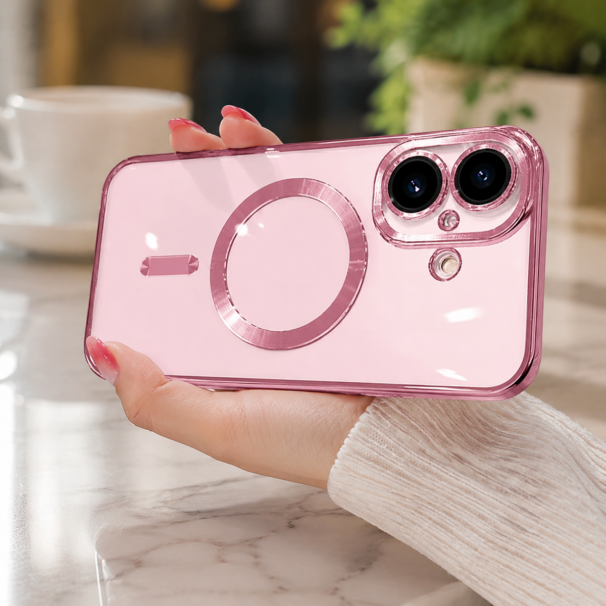 Premium iPhone Case MagSafe Clear TPU Magnetic Shockproof Protective Cover Camera Lens Protection Plated Edge Anti Fingerprint Anti Scratch Non Slip Slim