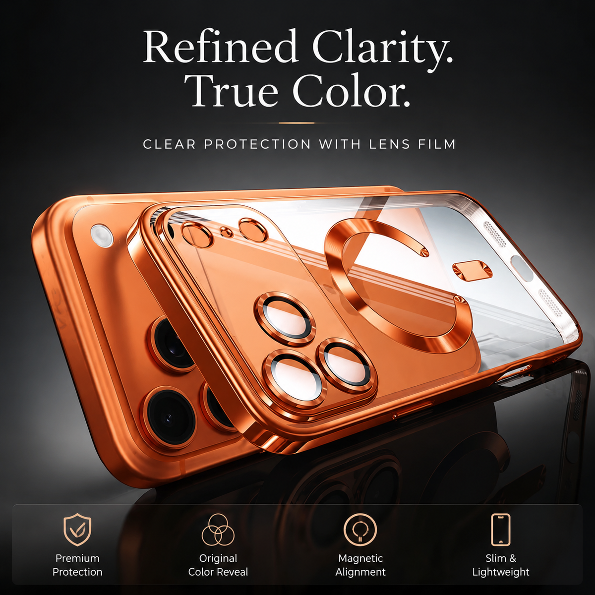 Premium iPhone Case MagSafe Clear TPU Magnetic Shockproof Protective Cover Camera Lens Protection Plated Edge Anti Fingerprint Anti Scratch Non Slip Slim